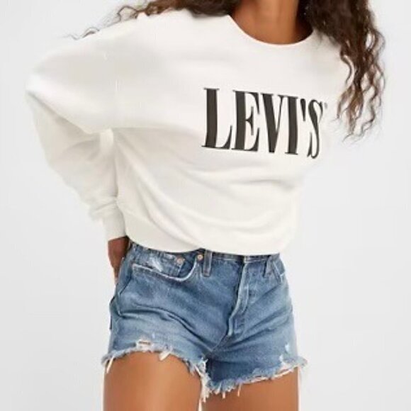 Levi's 501 Premium High Rise cut out shorts Size 32 Distressed Button Fly - Picture 3 of 12